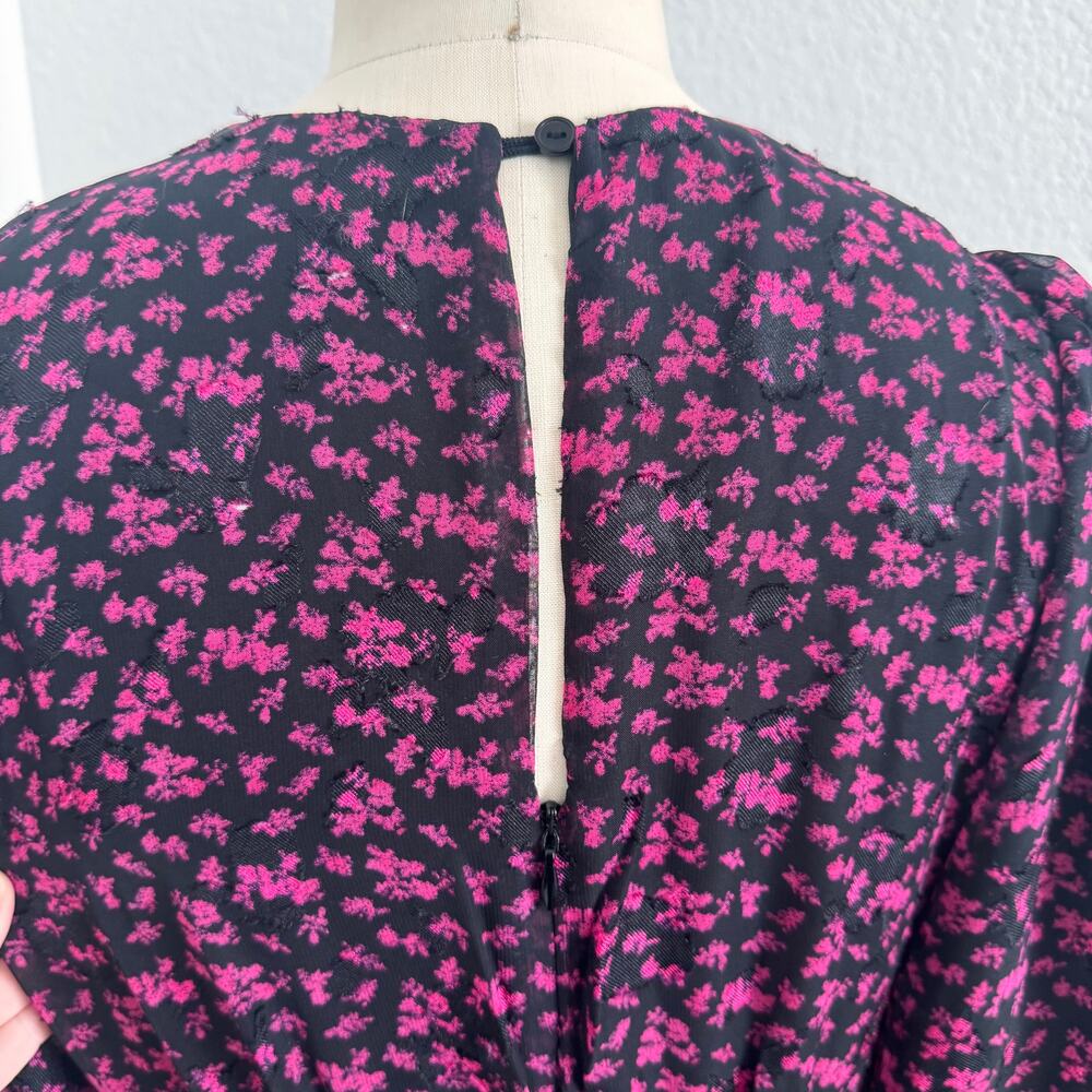 ASTR The Label Claremore Ruched Mini Dress Black Magenta Floral Long Sleeve - Picture 9 of 9